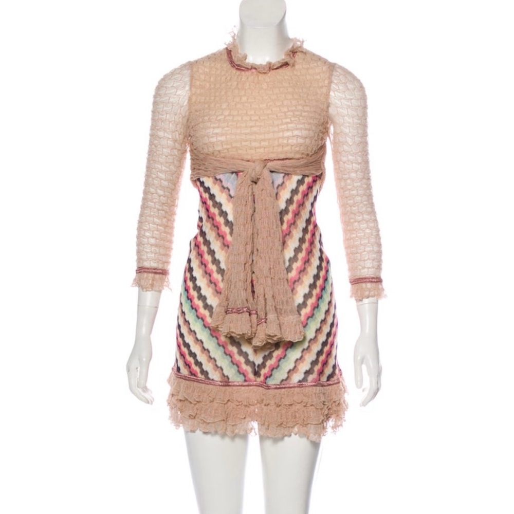 Missoni Pink Beige Multicolor Zigzag Knit Mini Dress